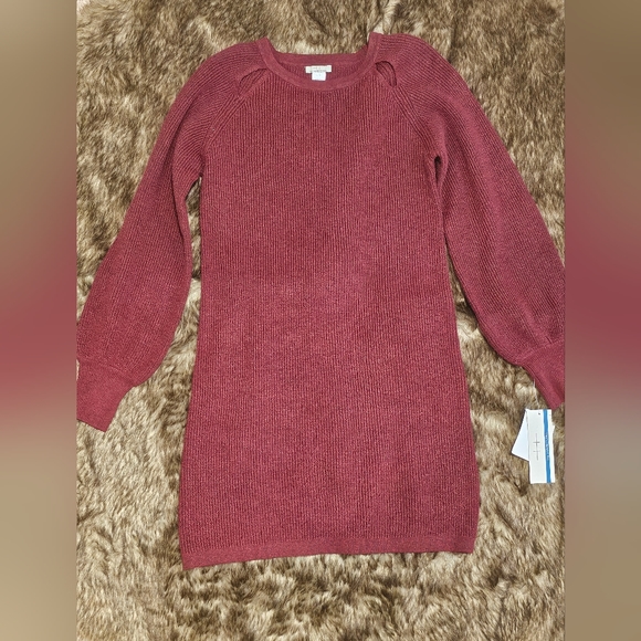 Girls Crewneck Sweater Dress - Maroon/Wine Red - Picture 1 of 1